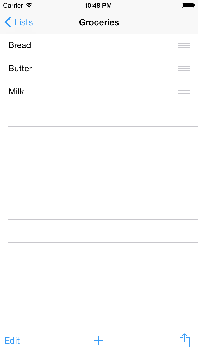 Grocery list screenshot