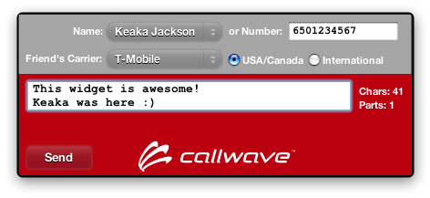 SMS widget screenshot