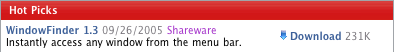 WindowFinder as Apple's Hot Pick