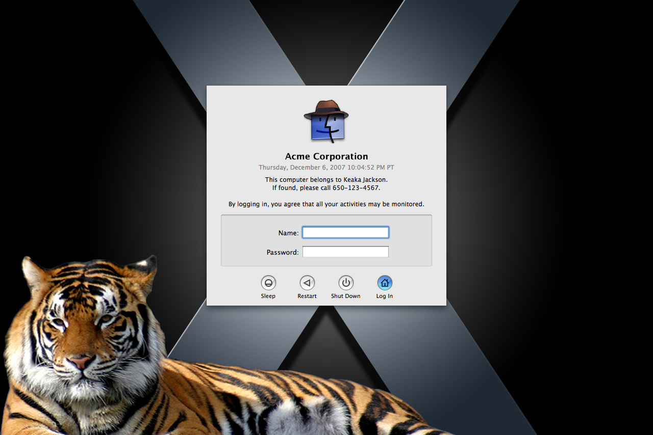 Mac OS X login screen
