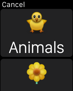 Spelling Bear animals and plants categories on Apple Watch